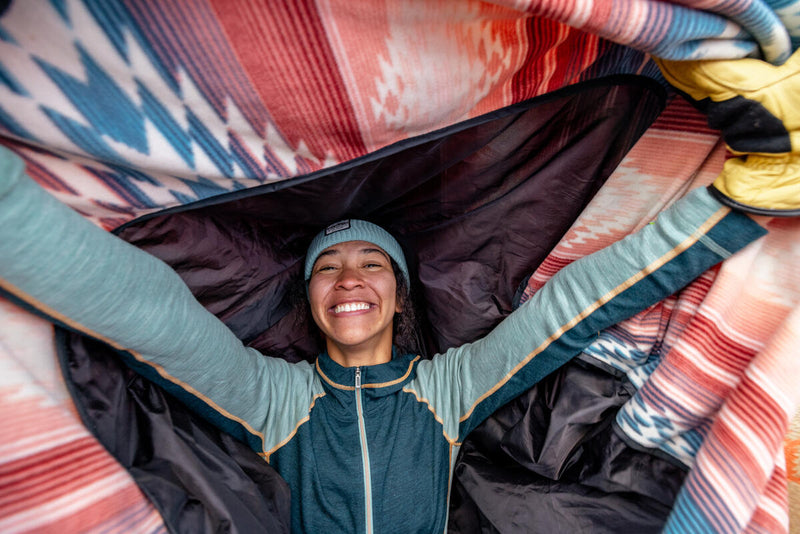 Womens Classic Thermal Merino Baselayer 1/2 Zip Hoodie Twilight Blue / Arctic Green