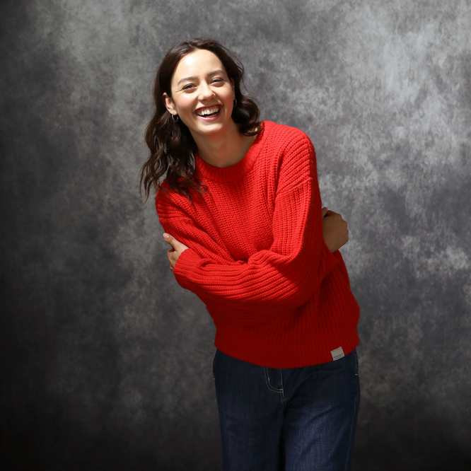 Womens Hairiette Knit Crewneck Red Alert