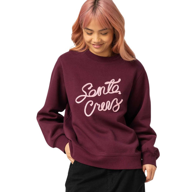 Womens Ribbon Script Crew Dark Cherry